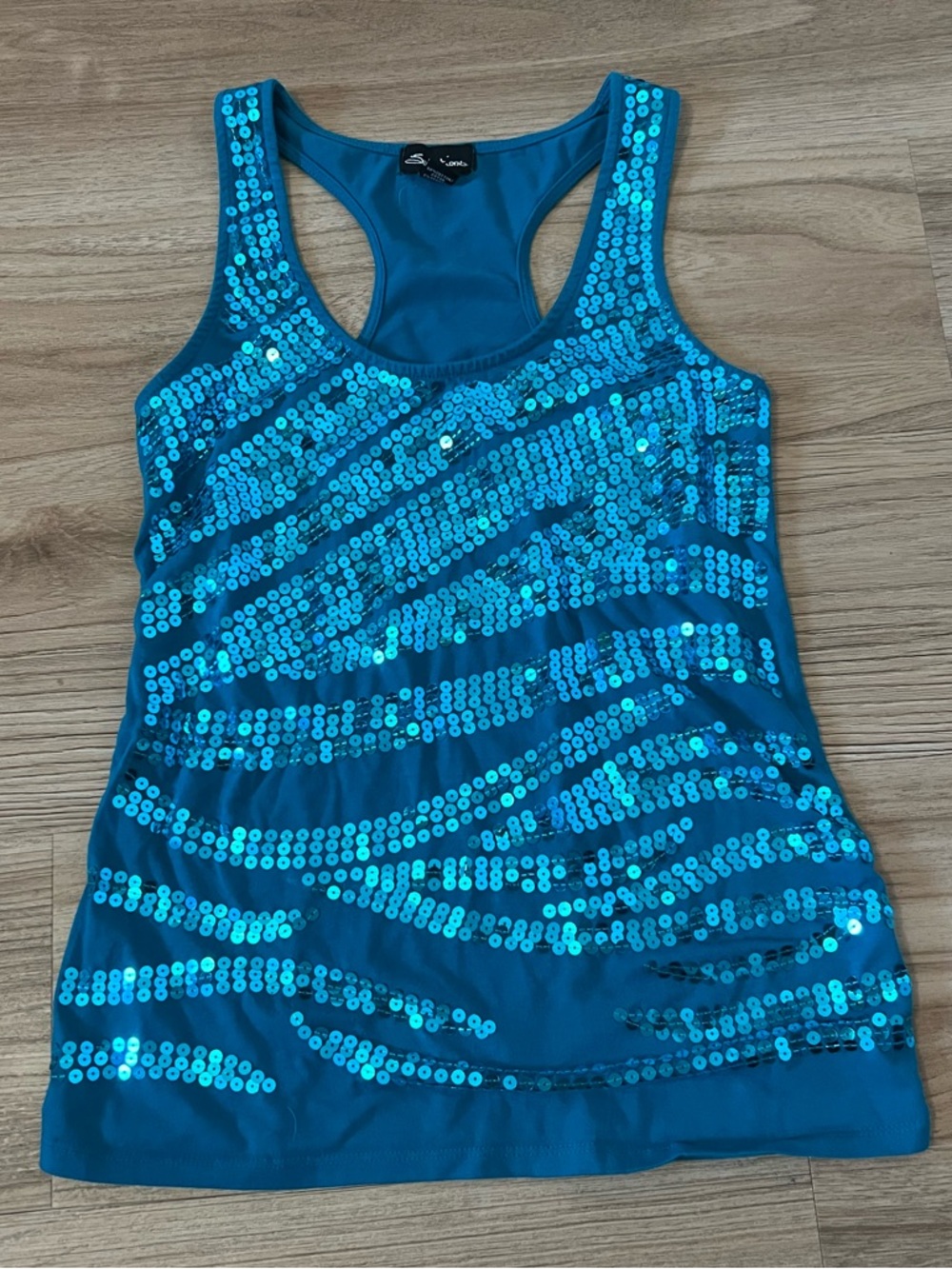 Sleeveless Sequin Tank Top in Teal by Seductions